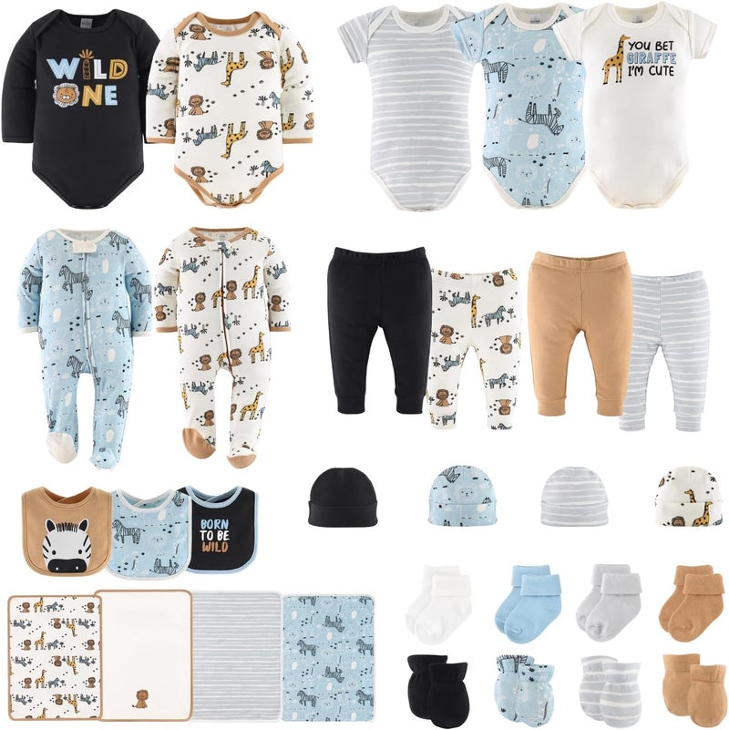 The Peanut Shell Baby Layette Gift Set for Boys or Girls - Unisex Newborn Gift Sets, Baby Clothes & Essentials, Safari - Image 1